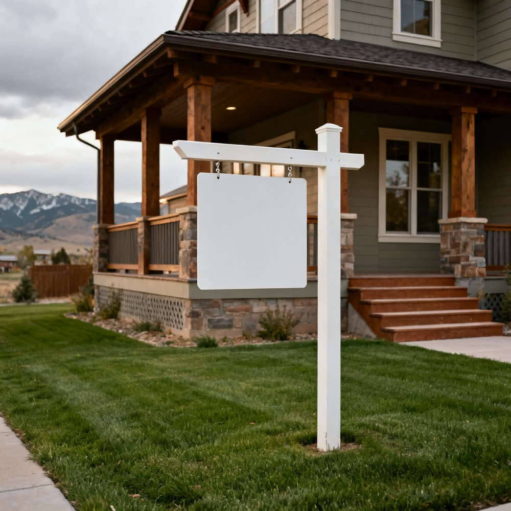 A property with a blank sign board out front