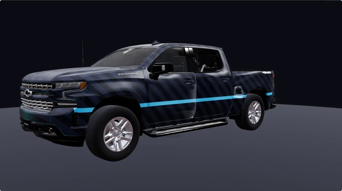 Crew Cab Pickup with a wrap design, 3D preview